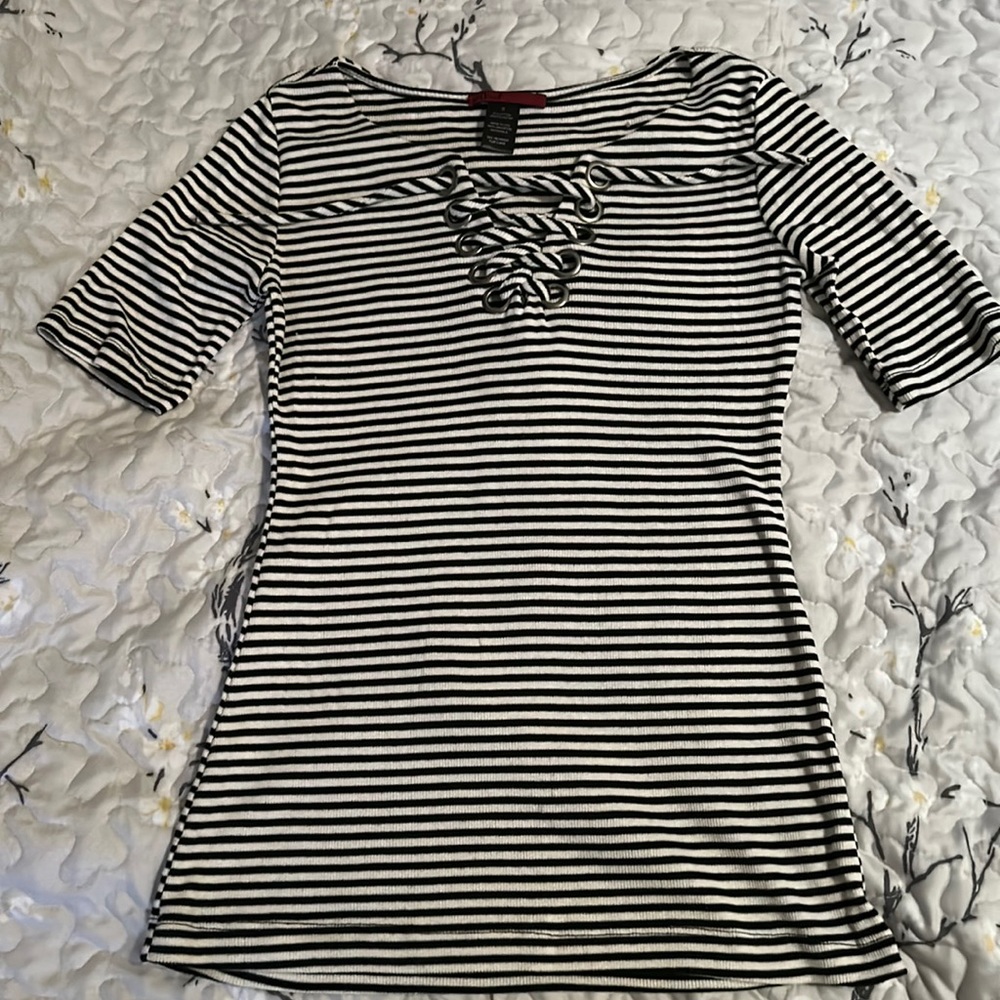BKE black and cream striped shirt